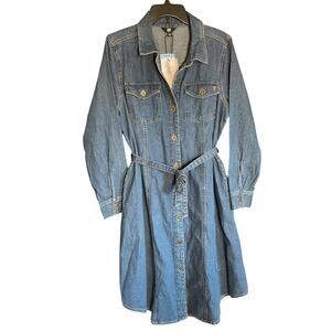 NWT Frye Long-Sleeve Medium Wash Denim Dress w/ Belt Size Large